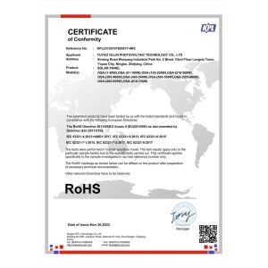 Yuyao Ollin Photovoltaic Technology Co., Ltd. Certifications