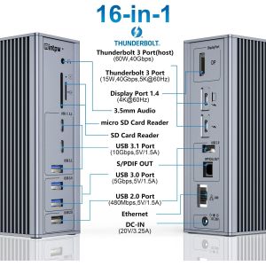 Usb C Docking Station Thunderbolt 4 HDMI 8K 60Hz USB4 40Gbps 20 Multi Port Type