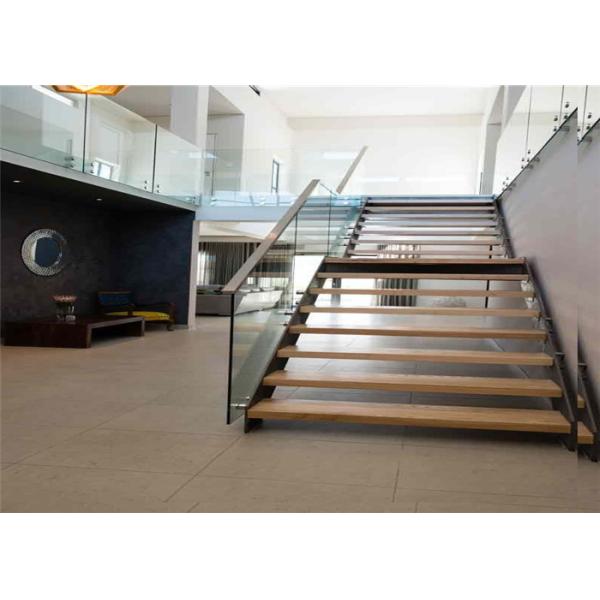 Straight Oak And Glass Staircase Simple Design For Residential , Public Project