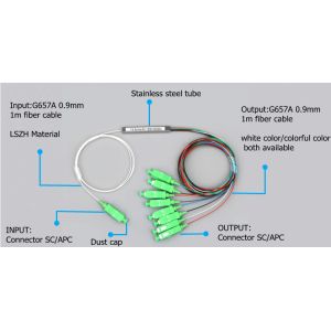 FTTH Fiber Optical PLC Splitter With 1*8 Sc/Apc Steel Tube Type