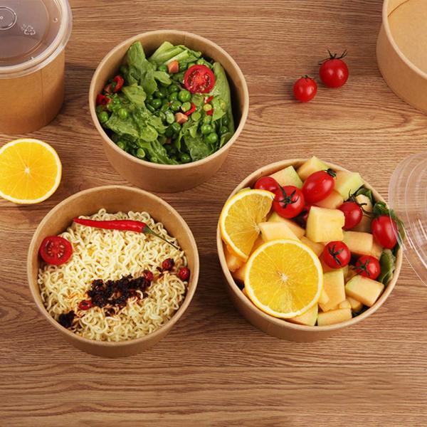 Customized Disposable Heatable Food Packaging Boxes Round Kraft Paper Salad Plates Bowl