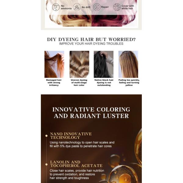 Ammonia free hair color cream covering white hair, multi-stage color, one-step healthy hair dye