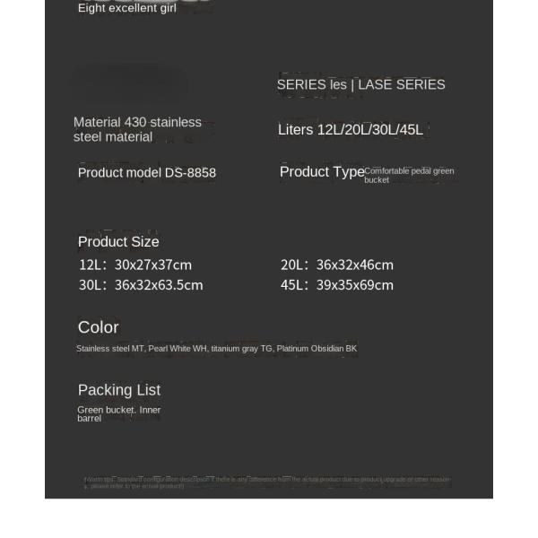 20 Liters 30 Liters 45 Liters Custom Kitchen Large Household Deodorant Commercial Stainless Steel Trash Can with Lid