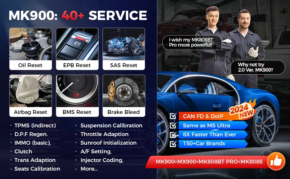 Autel MaxiCOM MK900 Diagnostic Tools CAN FD DoIP 8 Inch Bidirectional OBD2 Scanner 2024 Auto Diagnosis Upgrade of MK808B