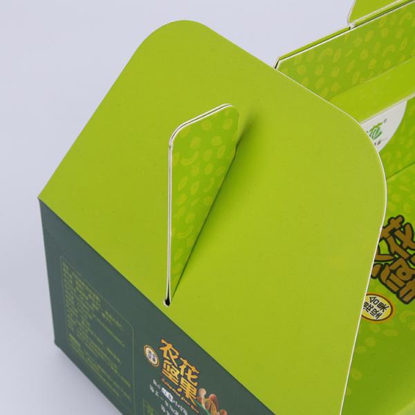 Take Away Green Paper Packaging Boxes Glossy Lamination And Soft Crease For Food Packaging