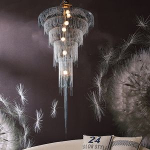 Handmade waterfall led chandelier aluminum chain tassel Black ceiling lamp