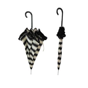 Striped Pongee Fabric Straight Umbrella With Flower Edge