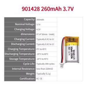 901428 260mAh 3.7V Professional Custom Lithium Polymer Battery Pack