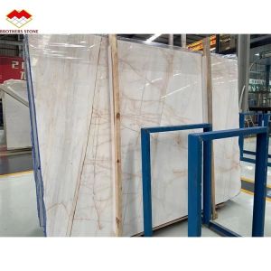 Custom White Onyx Marble Matt Finish Modern Luxury Round Dining Table with Red