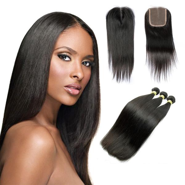 10A Straight Human Hair Extensions , Natural Black Unprocessed Brazilian Human