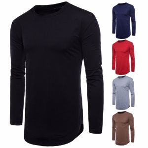 Quality China factory wholesale cheap men blank longline curved hem long sleeves t shirt for sale