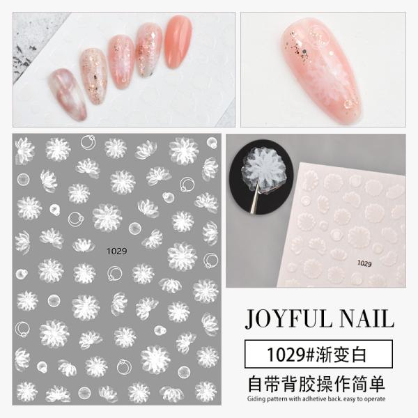 Multicolor Gradual White Flower 2D Stickers with Adhesive Backing Small Fresh Design