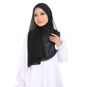 Supplier Wholesale Polyester Luxury Chiffon Fabric Plain Headscarf Black Premium