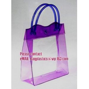 clear pvc packaging bag with handle for wine, vinyl pvc zipper gift tote bags