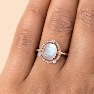 Solid 925 Sterling Silver 18K Gold Plated Ring Vintage Moonstone Ring Best Style