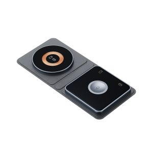 Mobile Phone Watch Earphone 15W Foldable Travel Wireless Charger Blue and Grey