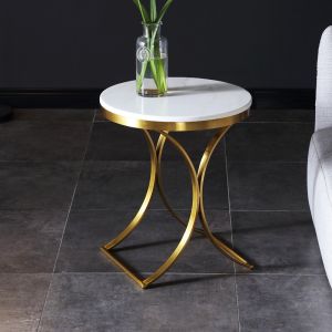 SEDIA Metal Sofa End Table With Marble Top Smooth Surface