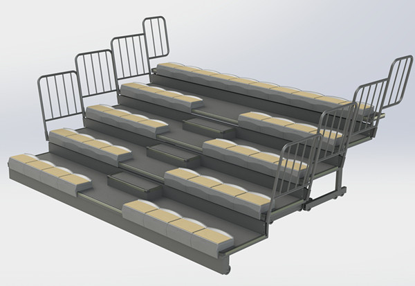 Full Automatic HDPE Bench Retractable Gym Bleachers / Indoor Basketball Bleachers