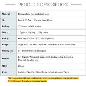 Custom printed colors polka dot striped paper straw,Biodegradable Eco Friendly