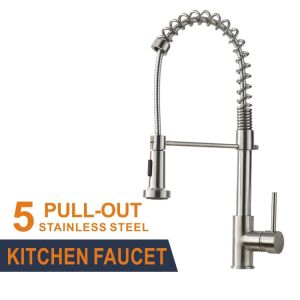 35mm Deck Mounted Single Handle Pull Out Kitchen Faucet Brushed