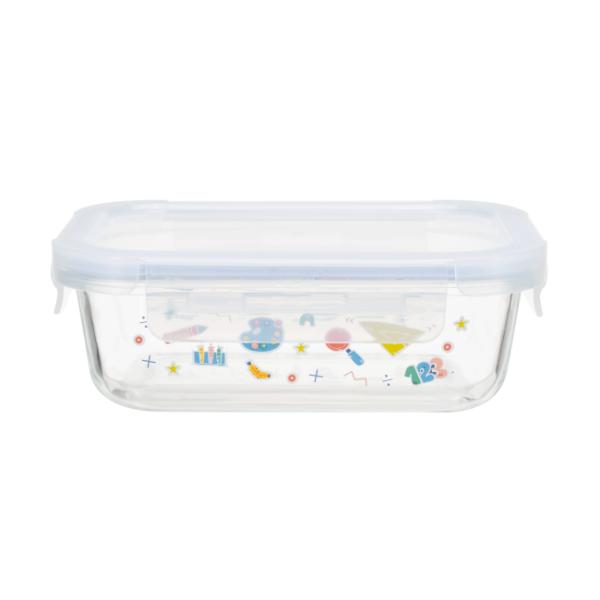 4-Lock Custom Glass Food Container with Back to School Design and Oven Safe High