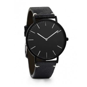 China Matte black case  stainless steel back japan movt watches with black calf strap on sale
