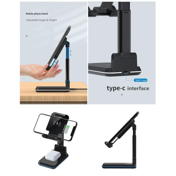 Dual Coil Wireless Charging Station 10W Foldable Portable Phone Holder