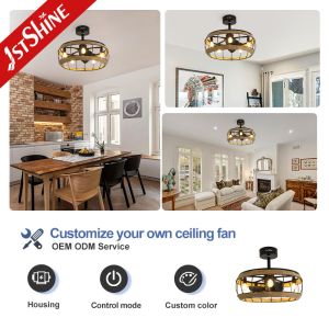 19 Inches Farmhouse Caged Bladeless Ceiling Fan With Light
