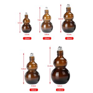 Wholesale 10-100ml Amber Double Gourd Shaped Essential Oil Roller Bottles‌ Eco