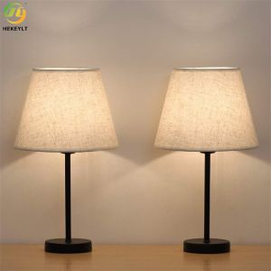 E26 Modern Alloy Metal Bedside Table Lamp White Linen Shade