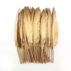 Quality 20-25 Cm Gold Dyed Turkey Feathers Quill Perfect For Festival Decoration for sale