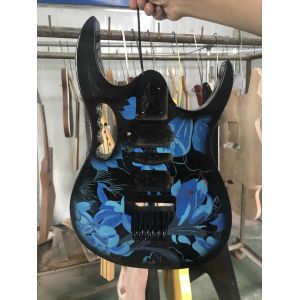 Custom Ibanez Style Jem77p Steve Vai Electric Guitar in Blue Floral Pattern