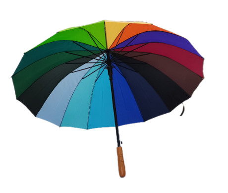 Natural Wood Umbrella With Fiberglass Ribs Auto Open 23 inches 16 Panels Color Umbrella