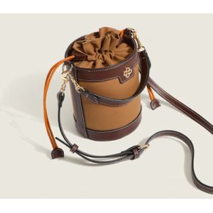 OEM Womens Crossbody Messenger Bag Polyester Lining Round Bucket Bag