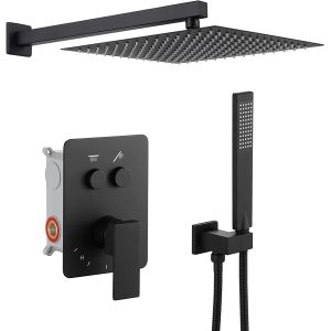 China OEM ODM 12 Inch square waterfall cabezal de ducha shower bathroom mixer set black column shower head on sale