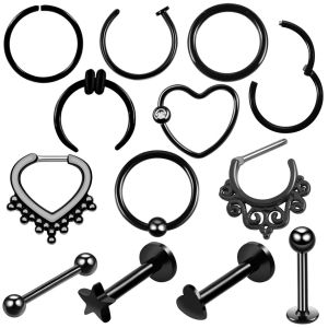 Buy cheap Steel Black Seamless Hinged Nose Hoop Septum Clicker Piercings Heart Star Lip from wholesalers