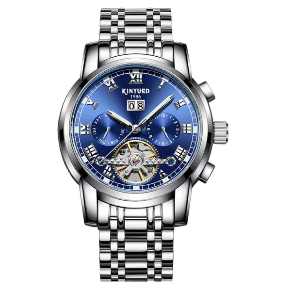 KINYUED High quality Tourbillon automatic mechanical movement stainless steel band waterproof Watch