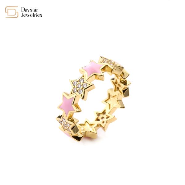 Women Gold Plated Jewellery Enamel Heart Ring Diamond Zircon Adjustable