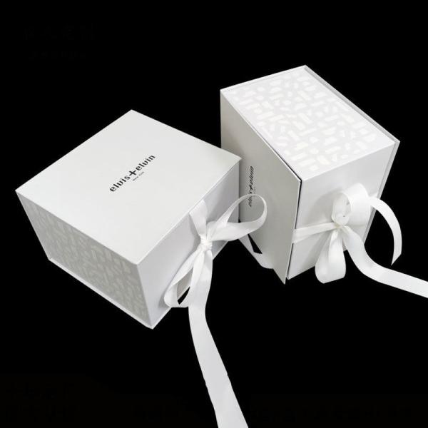 Square Custom Logo Luxury Foldable White Cardboard Gift Packaging Paper Box With Ribbon
