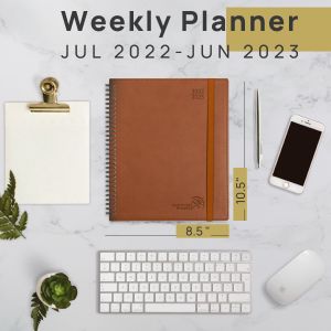 100GSM Paper Academic Weekly Planner With Brown Vegan Leather Cover