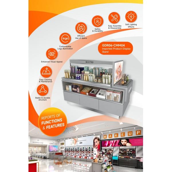 GDR06-CMM04 Skincare Display Stand with 40mm Soft Film Light Box and 5mm Gray Glass for Luxury Retail