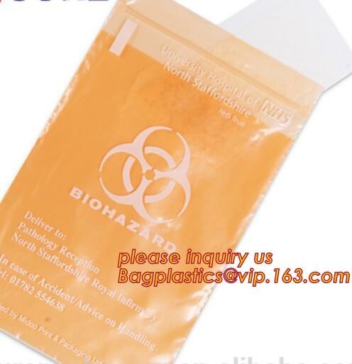 3-wall Biohazard Specimen Bags, Laboratory Specimen Transport Bags, Two Pocket