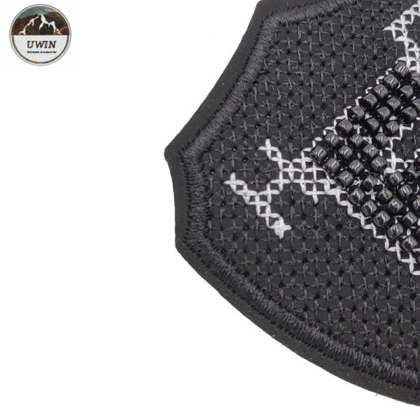OEM 3D Sew On Letter Patches , Black Beaded Applique Patches Customized Size
