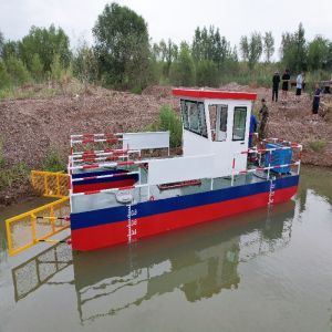 Quality Duckweed Mowing Boat 1.8m Cutting Width 5 CBM Hopper for sale