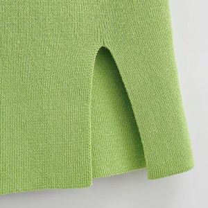 Fashionable Style Polo Neck Buttock Skirt Open Knit Short Dress For Women