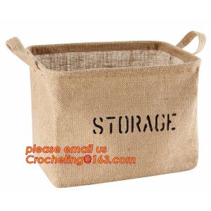 100% jute storage basket,natural jute material collapsible decorative storage