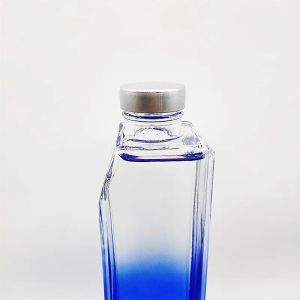 280ml Capacity Gradual Change Blue Square Glass Wine Bottle with Alumina Screw
