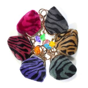 China Zebra Stripe Glitter Leather Mini Coin Purse Keychain Copper Plating on sale