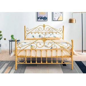Quality 1.0mm Modern Powder Coating Iron Gold Double Bed for sale