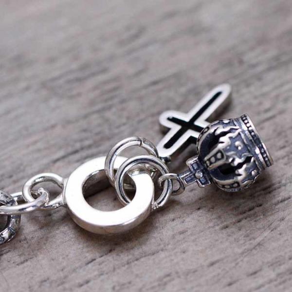 Women Men Sterling Silver Tag Cross Crown Charm Link Bracelet(058417)